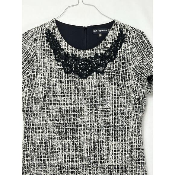 Karl Largerfeld Womens 12 Black/White Tweed Knit Sheath Business Dress L9GD6996 - Picture 8 of 10